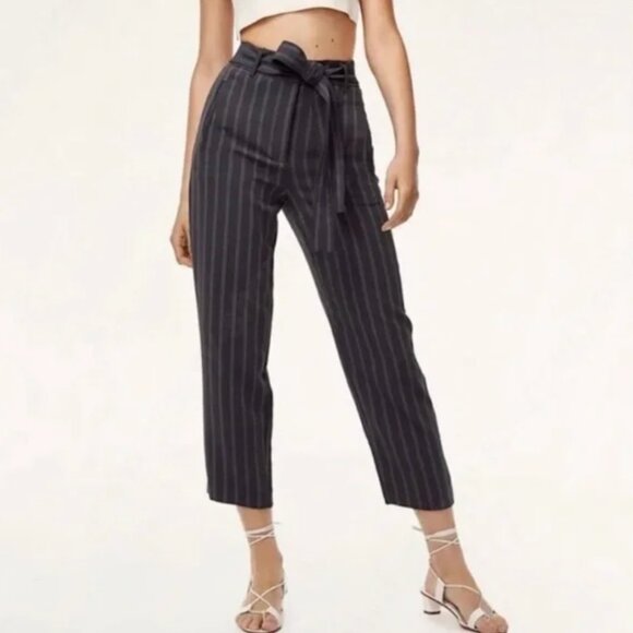 Aritzia Wilfred Red Tie-Front Pant Pinstripe High-waisted Dress Trouser Pant - Picture 12 of 14
